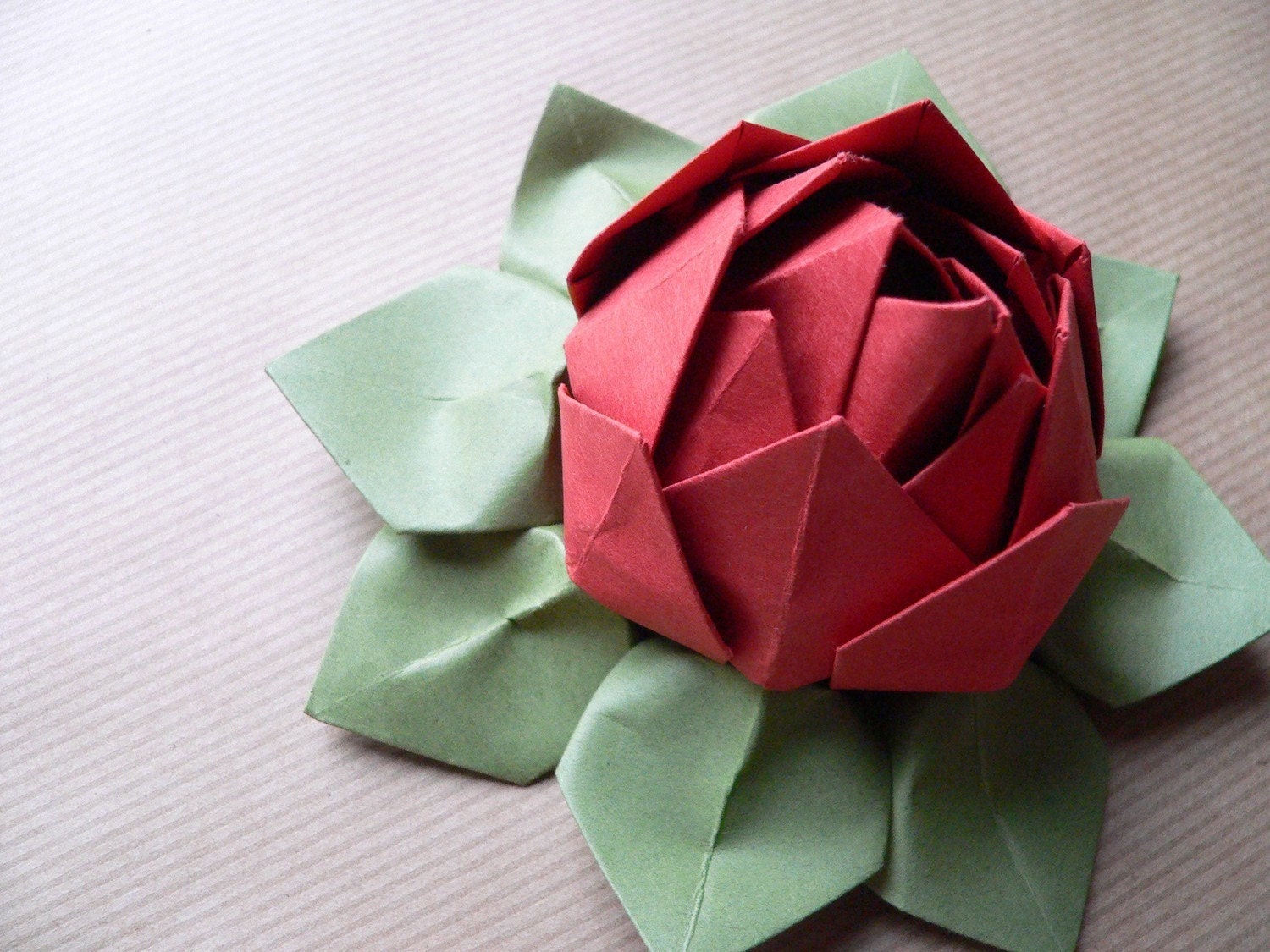 Origami Lotus Flower Decoration or Favor // Persimmon and Moss
