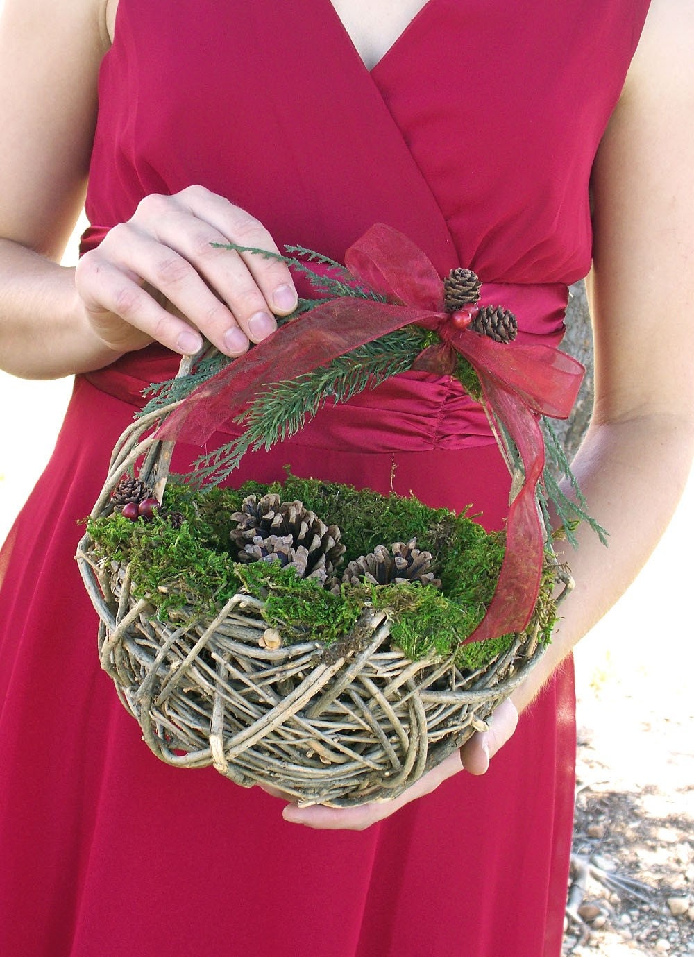 Rustic Twig Winter/ Christmas Wedding Flower Girl Basket