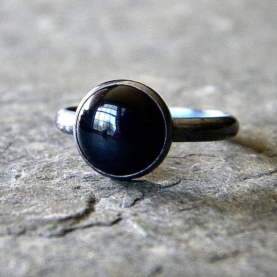 Black Onyx  and Oxidized Sterling Silver Ring - Made to Order - Blackout