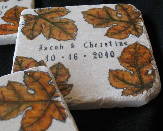Personalized Fall Leaves Tile Coasters, Set of 4