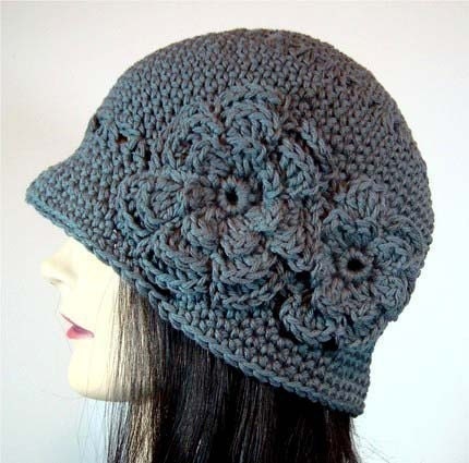 Adult Double Flowered Cloche Hat, Slate Gray