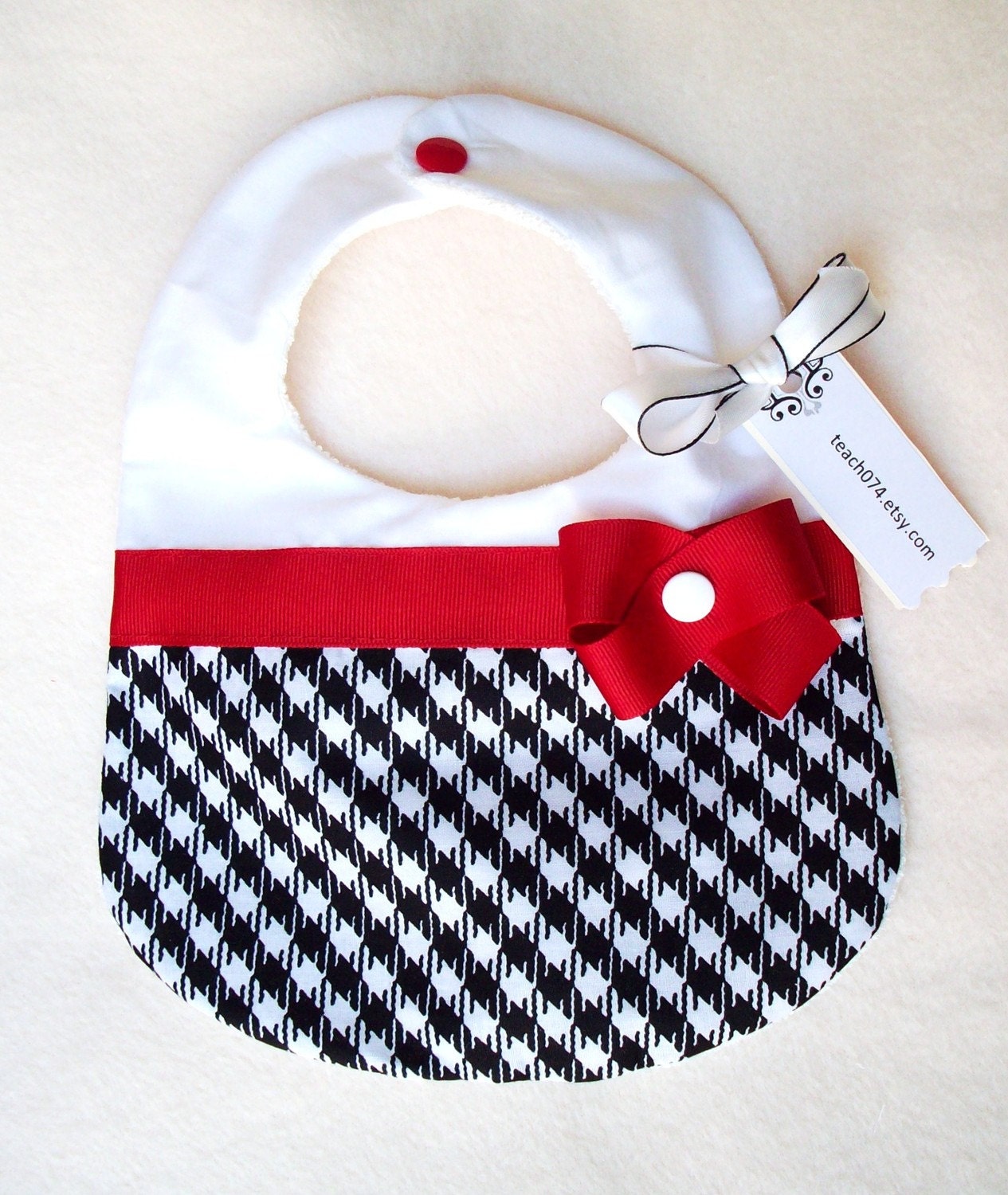 Divababies- Houndstooth Print Diva Bib w/ Red Ribbon and Bow