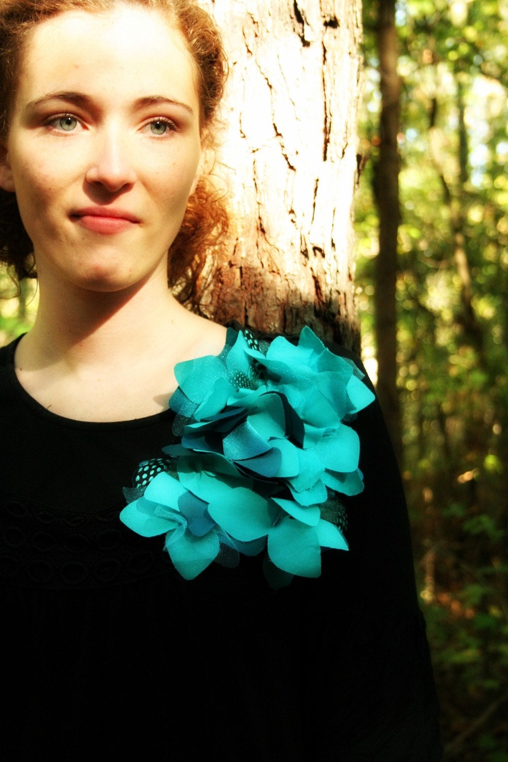 Turquoise Flower and Feather Cascading Pin by Polka Dot Bungalow