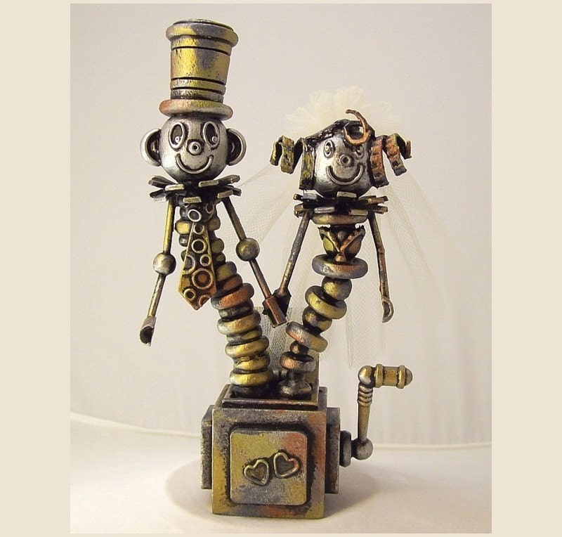 Jack and Jill in the Box Wedding Cake Topper Real Wood and Veil