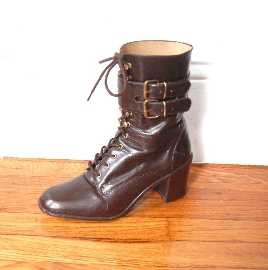Brown Leather Lace-Up Boots, size 7.5