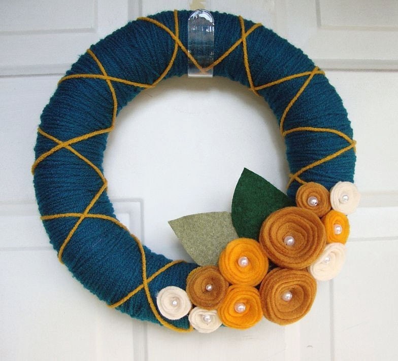 Wreath Yarn Front Door Decor Peaches and Cream