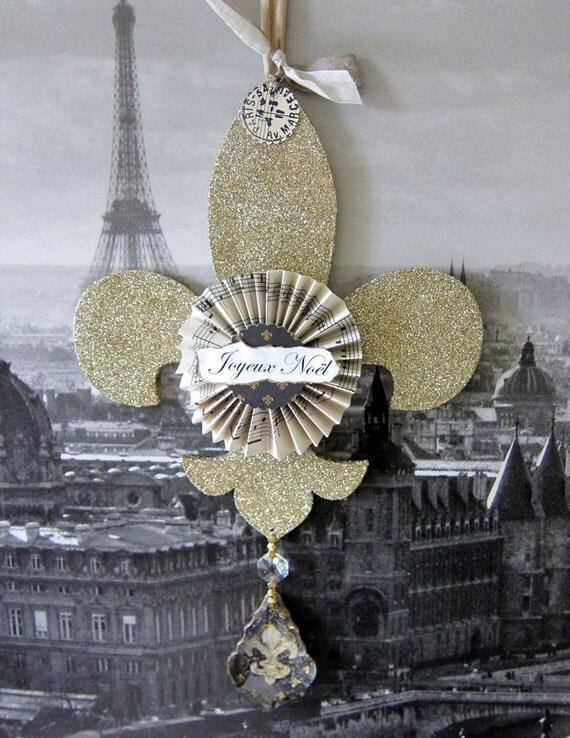 Paris Chic Gold Glitter FLEUR DE LIS Christmas Ornament Christmas Decoration