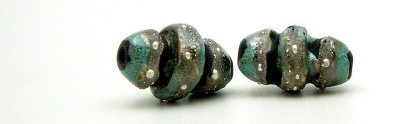2 Aqua Fine Silver Raku Beads  Ceramic  Jewelry Supplies Handmade by MAKUstudio