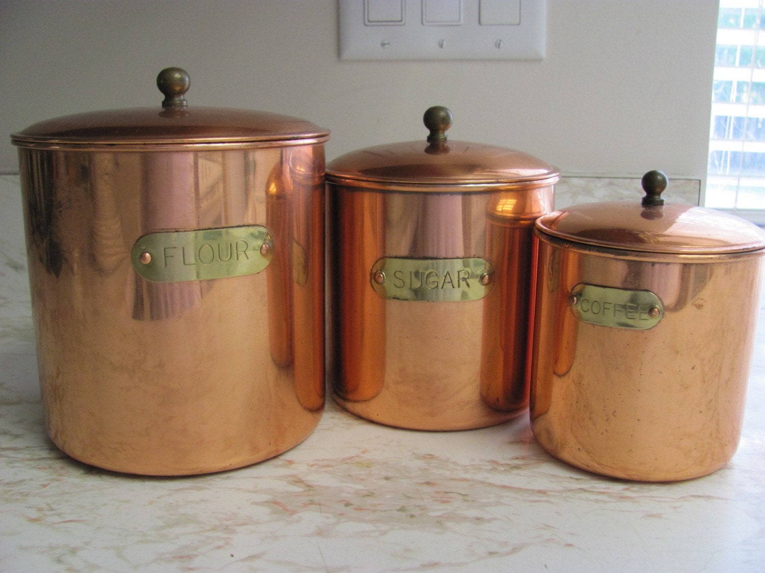 Vintage Copper Color Metal  Canisters