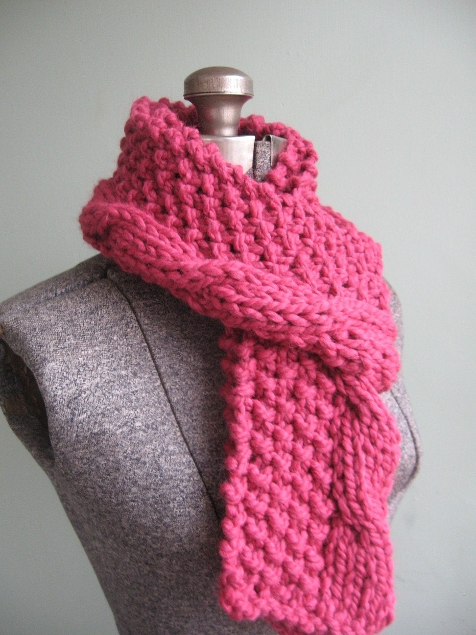Pink Hand Knit Cable Twist Scarf