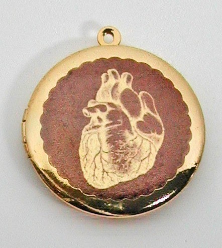 Vintage Science Anatomy HEART Vintage Brass Photo Locket