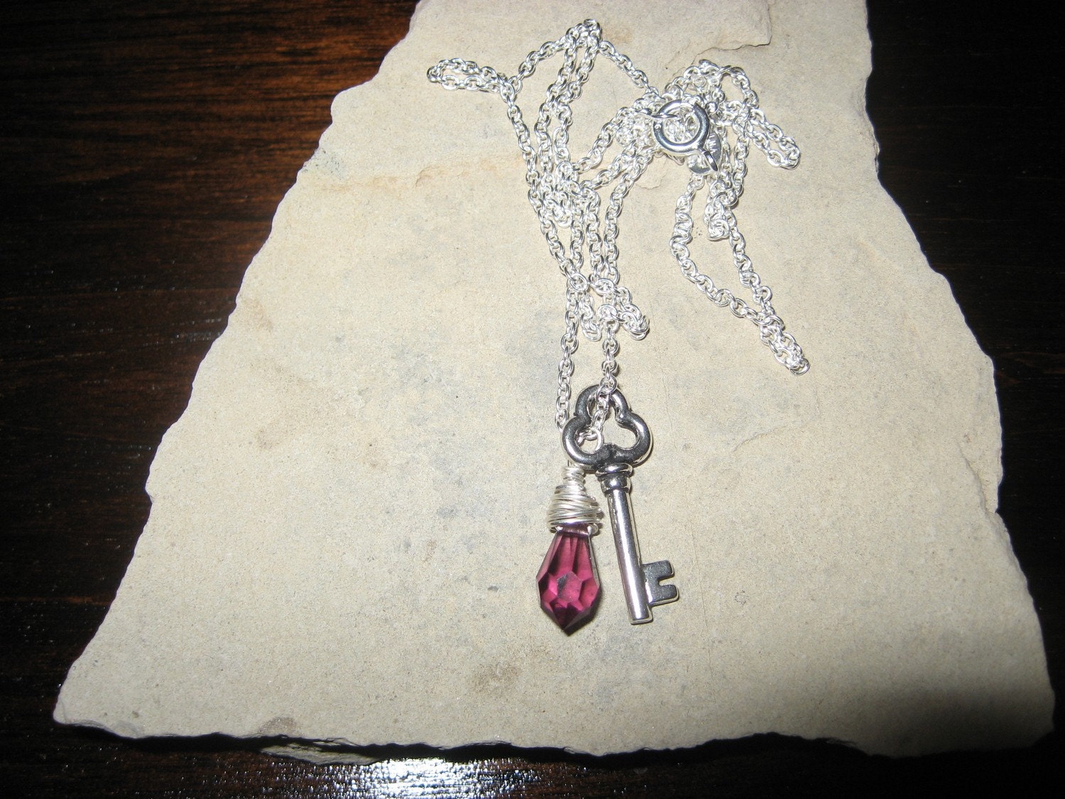 Sterling Silver Skeleton Key And Swarovski Crystal Necklace