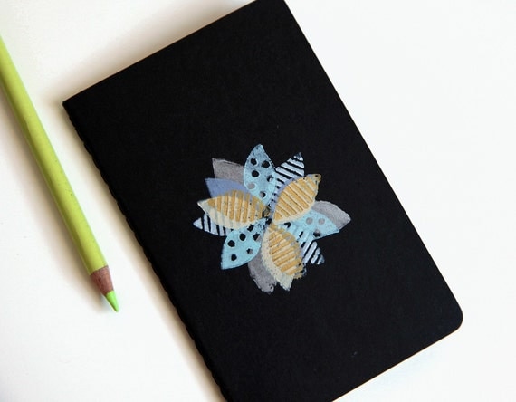patchwork blossom, blockprinted moleskine cahiers notebook, limited edition