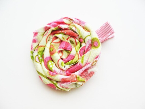 Adorable Pink and Green Rosette Clip