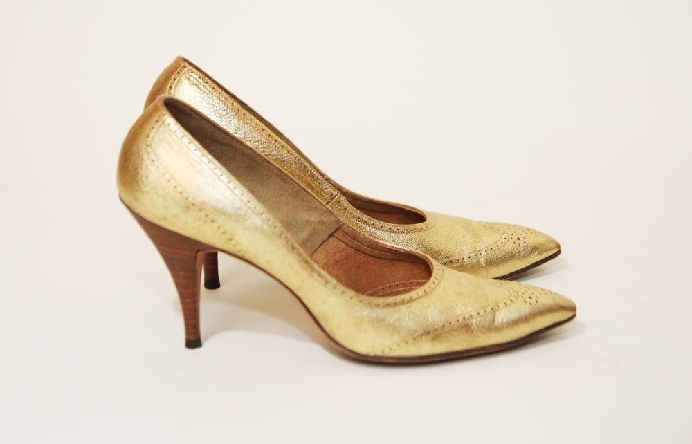 Vintage 70s Glam Super Sexy Gold Oxford Heels