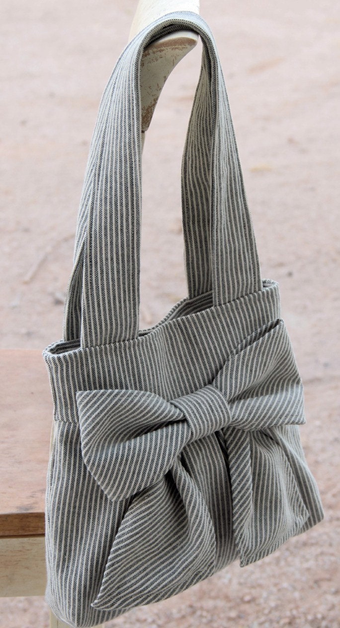 Striped Bow Purse w/ Double Handles --Ready to  ship
