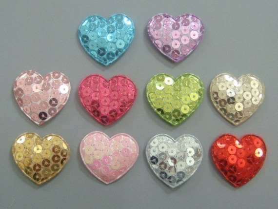 20 Padded Sequin Heart Appliques Sewing Craft Trim EA124