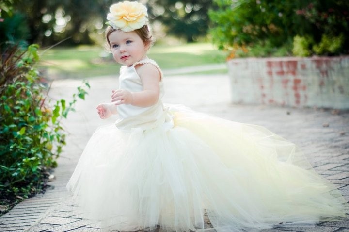 Little Lady-----Satin TOP and TUTU SET w Detachable Train  and Flowered Color Extender or Veil------Perfect for WEDDINGS