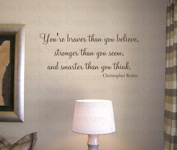 Winnie the Pooh Braver Smarter Stronger Vinyl Wall Lettering Art Decal Words Custom Sticker Willow Creek Signs
