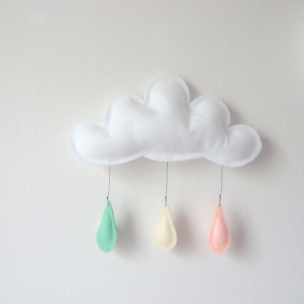Cloud mobile.... Rain of colors....MINT-CREAM-LIGHT PINK