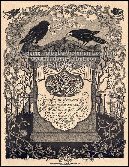 O Death Victorian Tombstone Raven Crows Mourning Poster