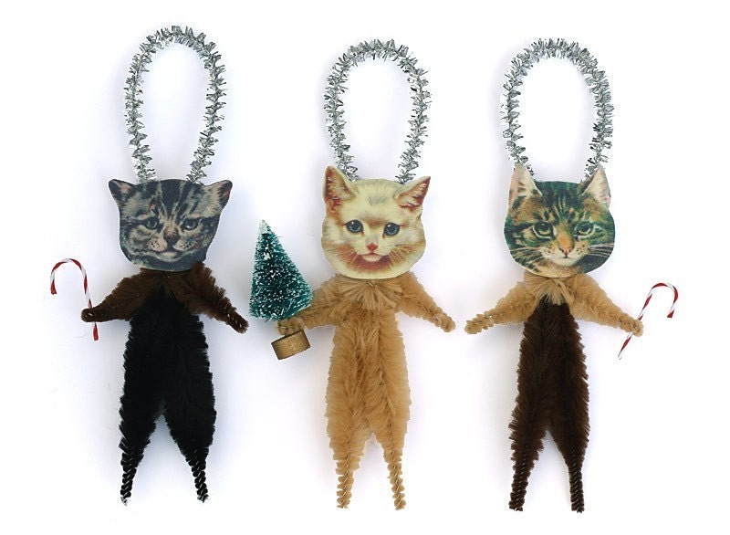 Christmas Cats Chenille Ornaments