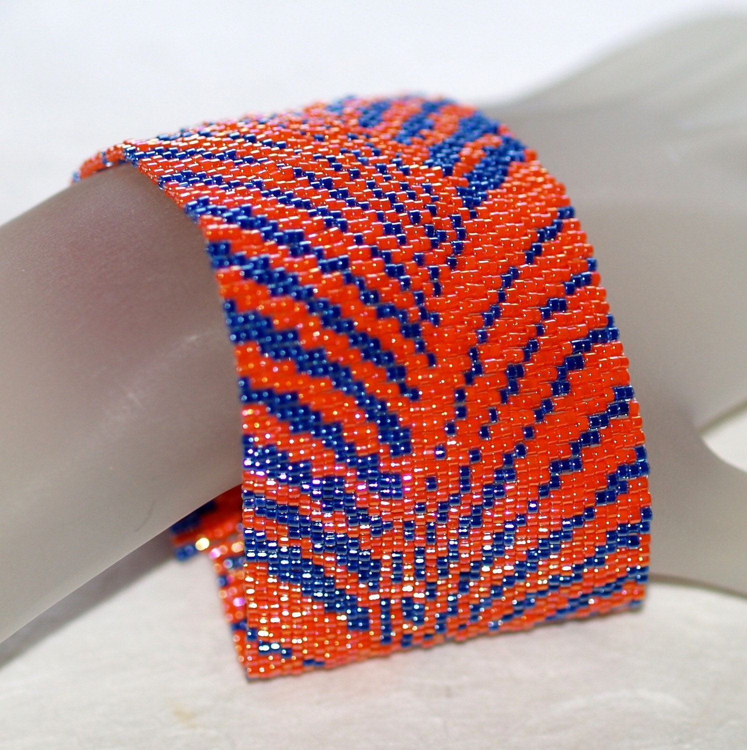 To and Fro - Peyote Bracelet in Orange and Navy Blue (3294)