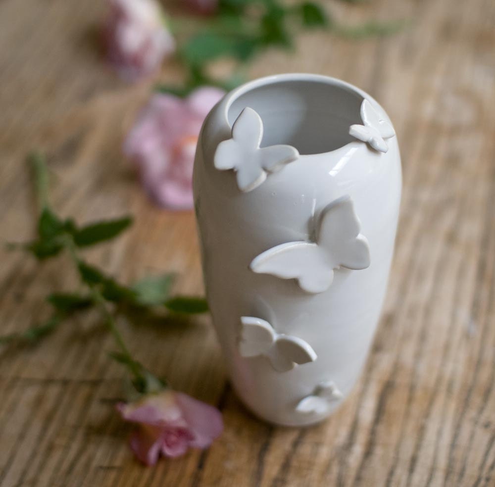 Five Butterflies Vase in White