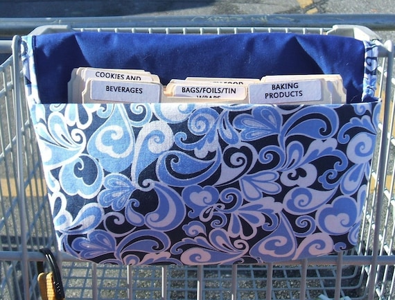 Coupon Organizer Holder Caddy  Fabric Blue Open Heart Paisley