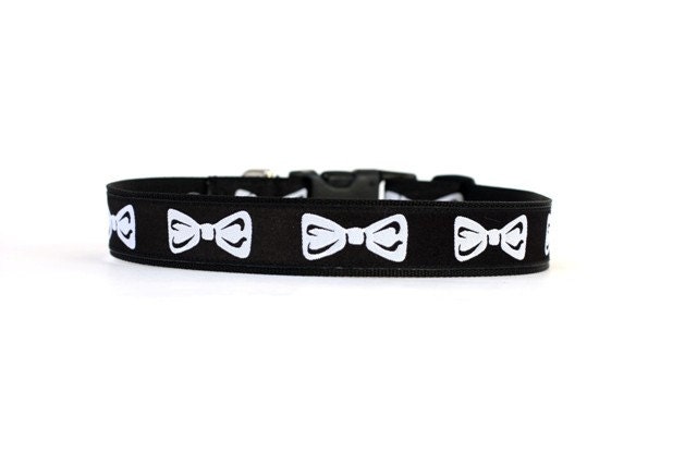 1 Inch Wide Dog Collar with Adjustable Buckle or Martingale in Black Tie Affair Exclusive Design