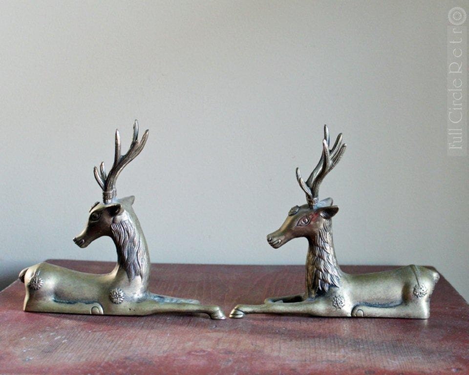 Antique Brass Couple of Reindeer