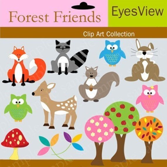 friend clip art. Forest Friends Clipart Digital