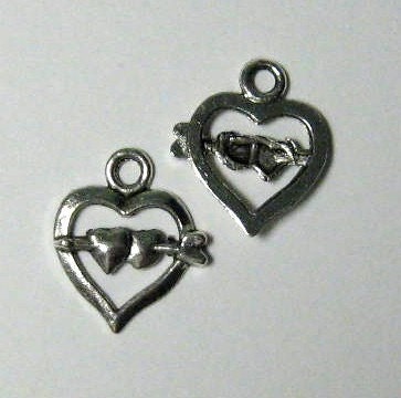 3 Pcs Antique Silver Thriple Love Heart Charm Pendants