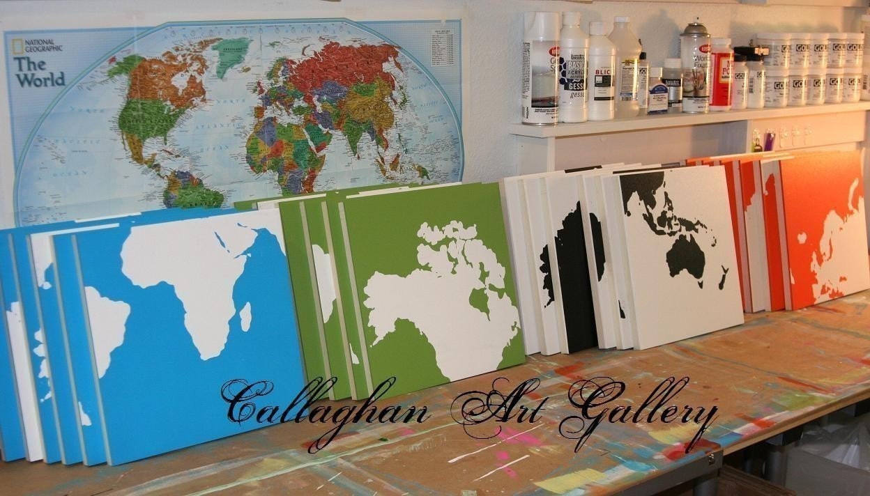 Custom World Map Collection of 6 - Original Silk Screen Prints