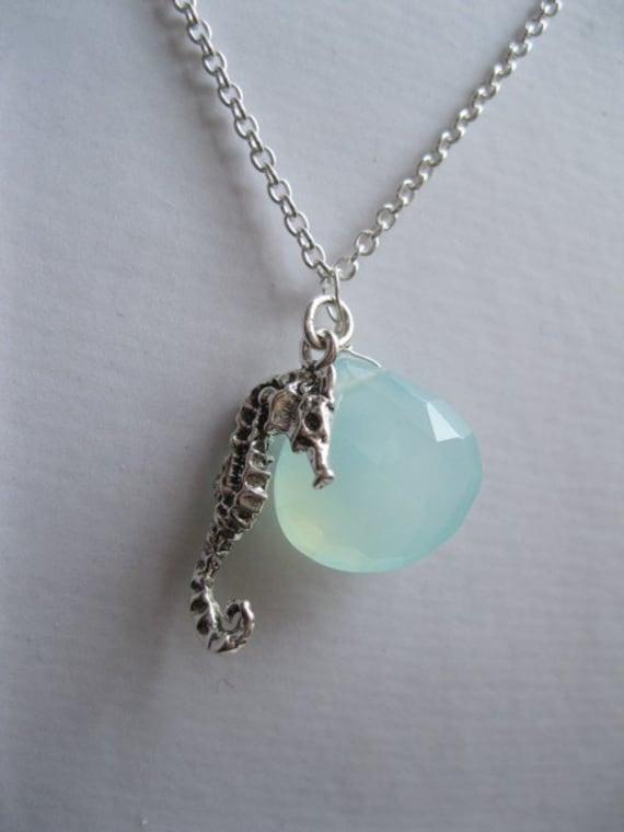Beautiful Sterling Seahorse and Chalcedony Necklace