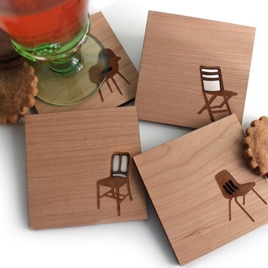 Modern and Retro Chair Wood Coasters