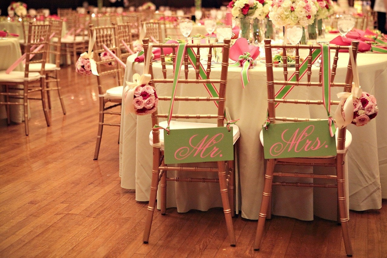 Wedding Chair signs MR and MRS or BRIDE AND GROOM 6