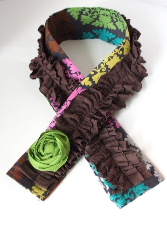 Free Spirit....dSLR Camera Strap Cover....Multicolor with Brown RUFFLE and Rosette Detail