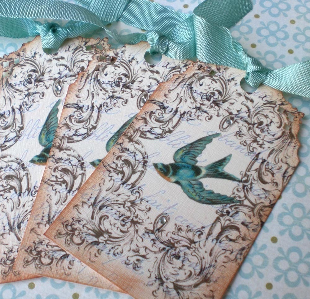 Vintage French Bird Tags - Set of 3