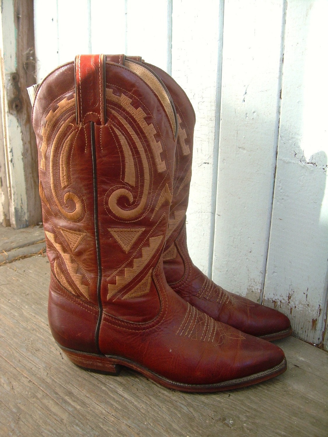 VINTAGE WOMEN'S BROWN LEATHER SOUTHWESTERN COWBOY BOOTS SZE 6 BY BOOTMEISTER