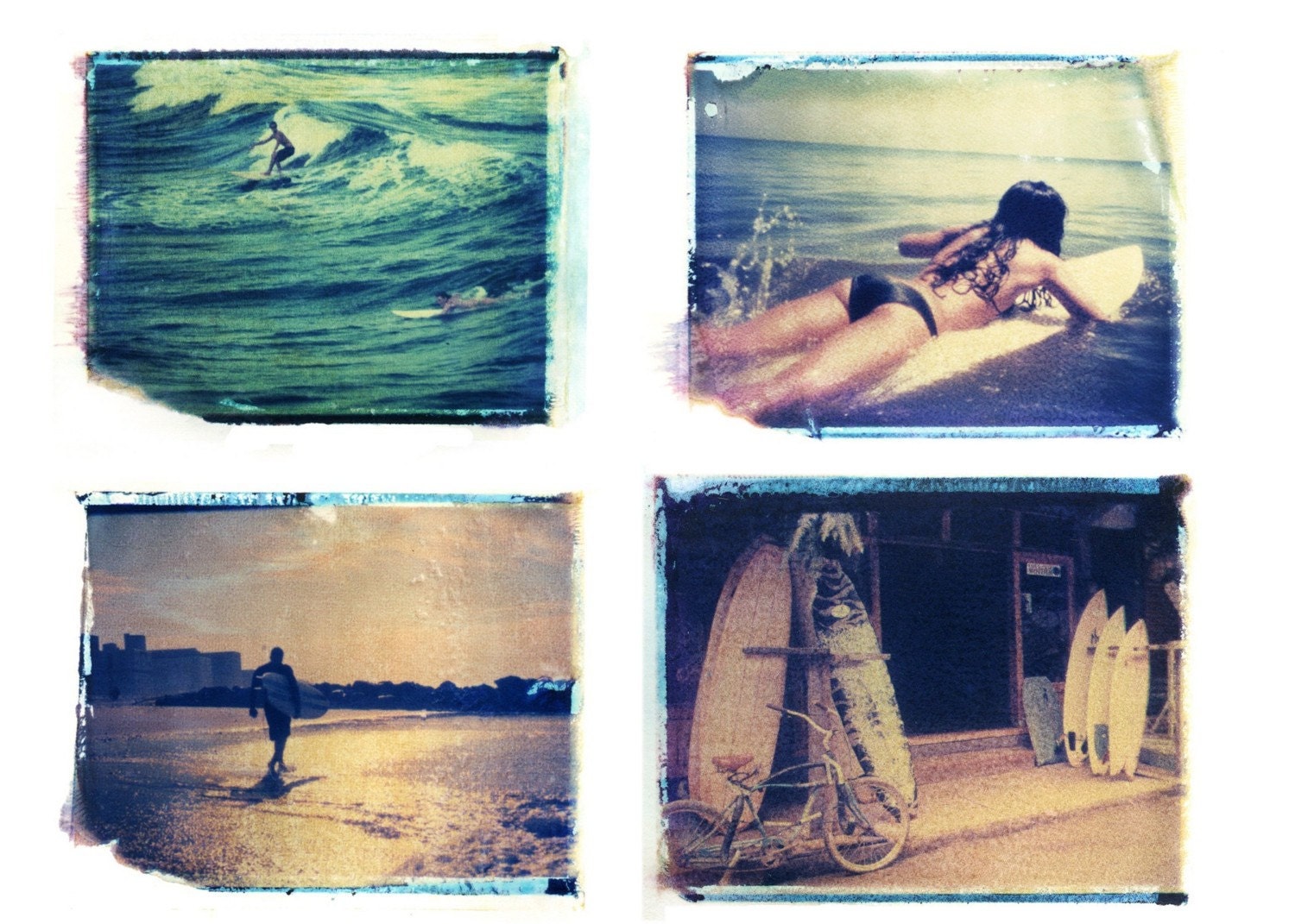 set of four -4x5 surfing polaroid transfers-individually matted in 8x10-signed