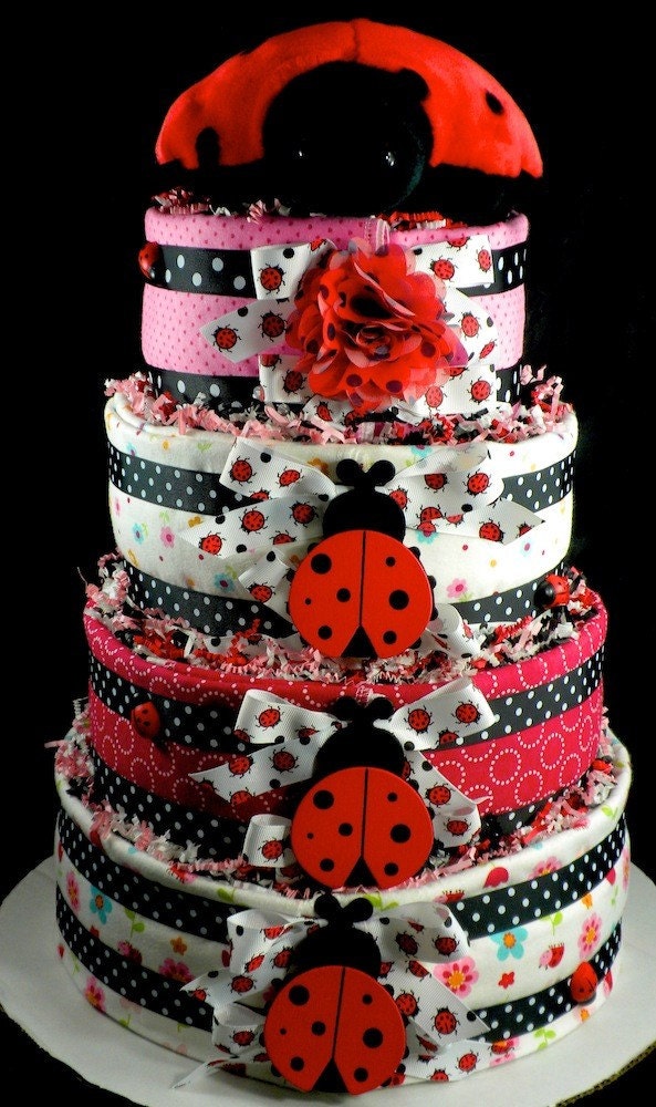 ایده برای تزیین سیسمونی   Tier Ladybug Diaper Cake Baby Shower Centerpiece Gift Blankets Girl Lady Bug Pink Red Black Hair Clip Headband