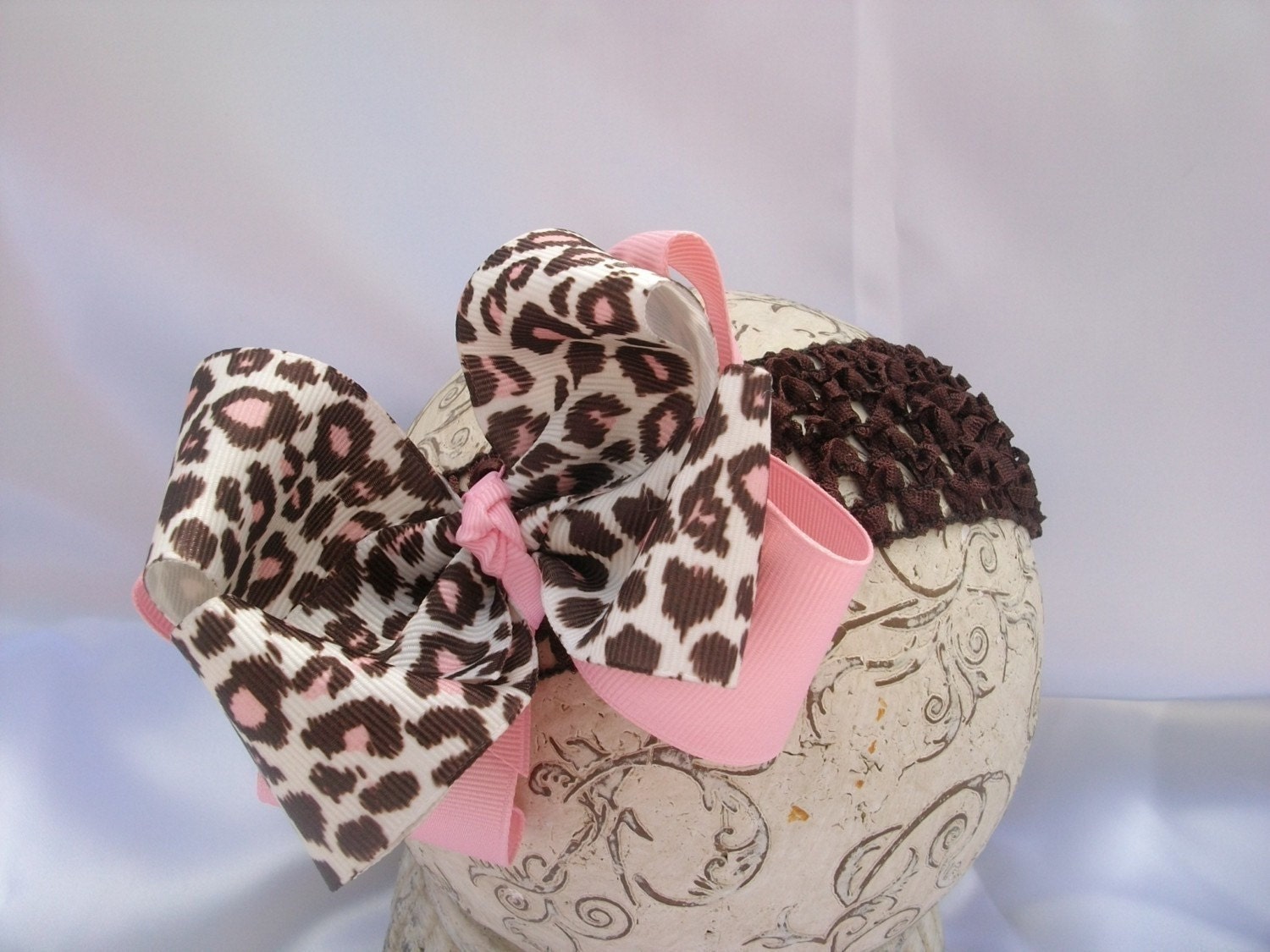SASSYLILPRINCESSES..Double Layered Pink Cheetah Boutique Bow and Interchangeable Headband