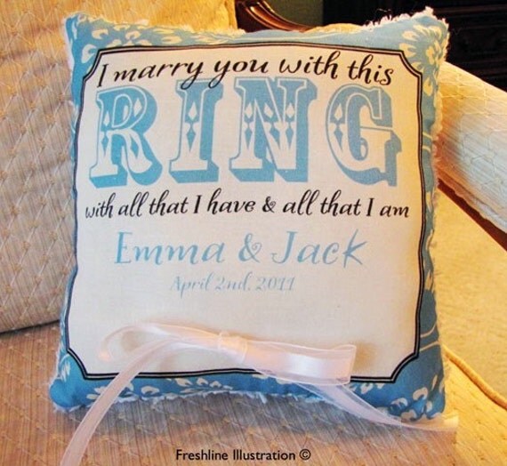 Custom Wedding Ring Bearer Pillow with Vows Sentiment and Monogram Names Date in Your Wedding Color Scheme