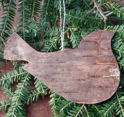 Birch bark bird ornament, Blackbird