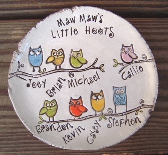 Personalized Little Hoots Dish - Made to order- Mom - Nana - Dad - Grandpa - Choose the personalization