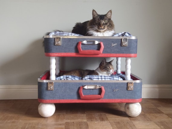 Lovable Luggage Pet Bunk Bed - Upcycled Suitcases, Reclaimed Softballs - 2 dollars goes to TLC CAT RESCUE