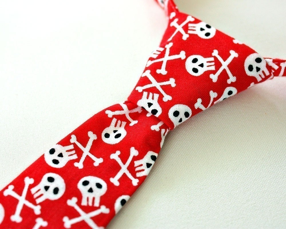 Skull Crossbones Little Boy Toddler Baby Necktie RED