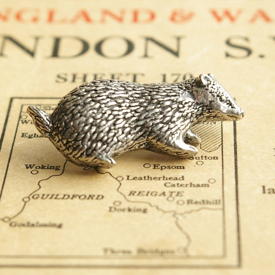 wild badger, antiqued pewter tie tack pin