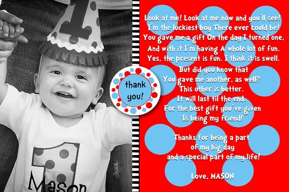 4x6 or 5x7 Custom Photo Thank You Card Dr.Seuss to match MODERN BEBE ITEMS colors can be altered